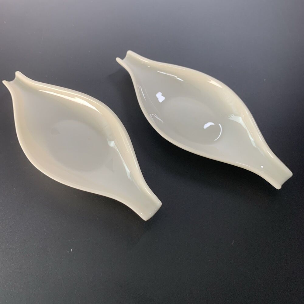 2 × Lenox China Leaf Mini Dishes Ashtrays Green Mark Vintage 5.5"×2"×0.5" USA